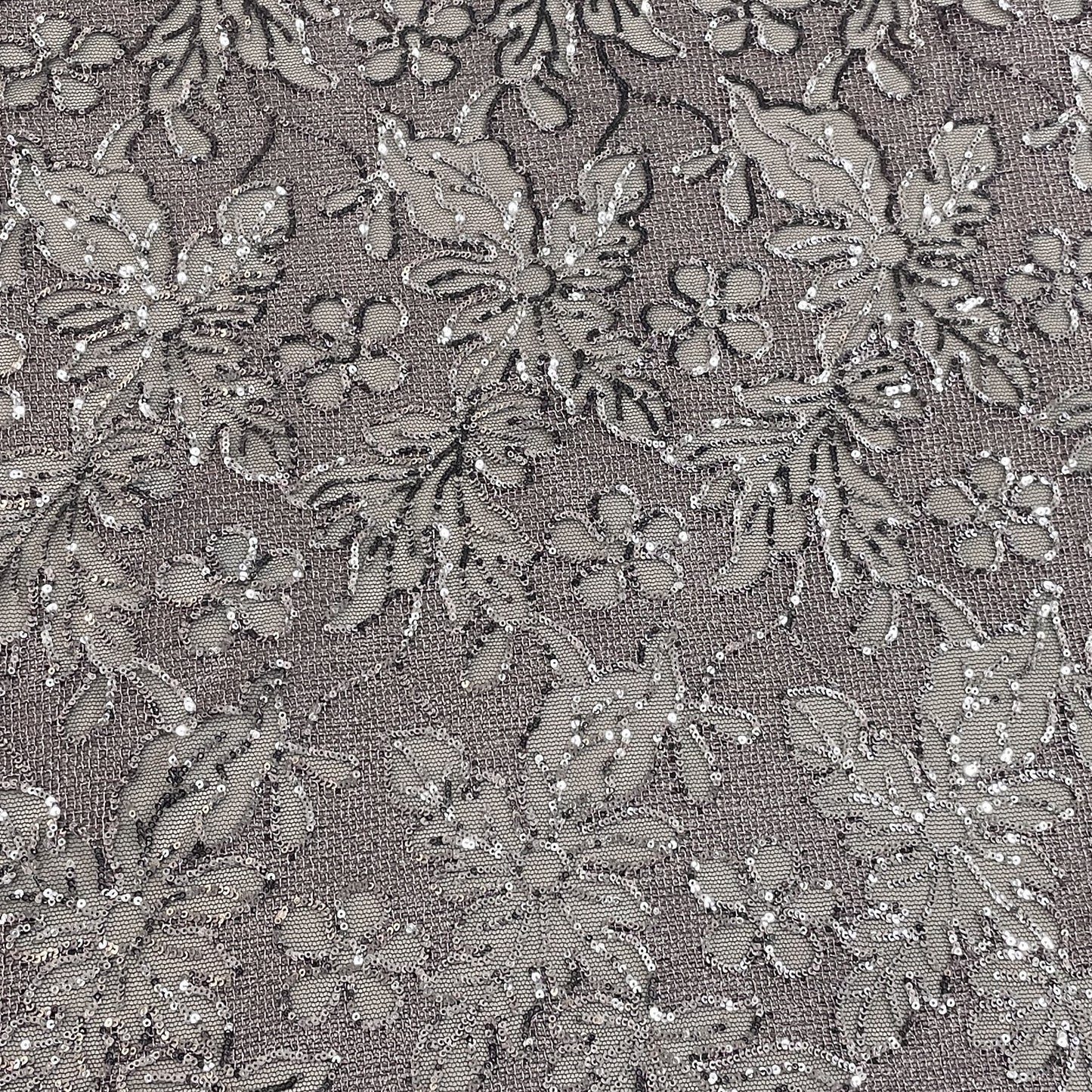 Classic Purple Floral Sequence Embroidery Net Fabric