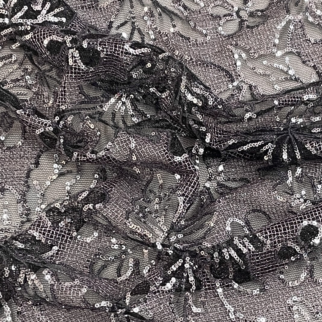 Classic Purple Floral Sequence Embroidery Net Fabric