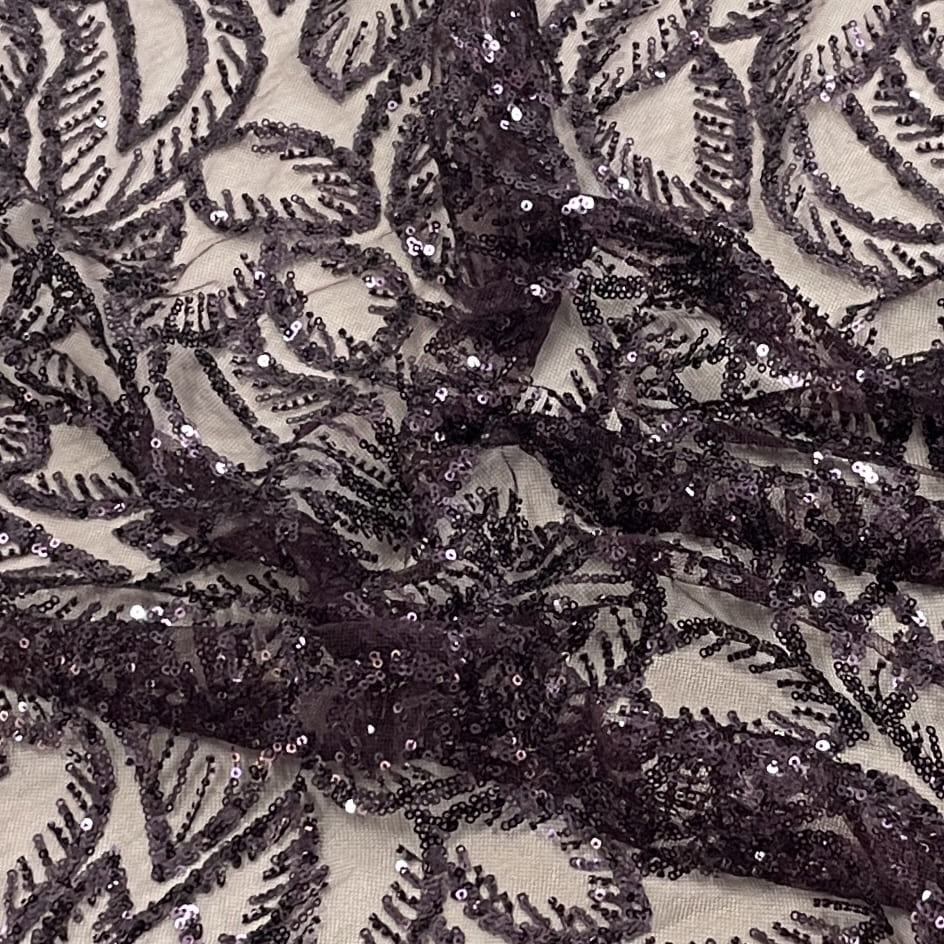 Classic Wine Leaves Sequence Pearl Embroidery Net Fabric