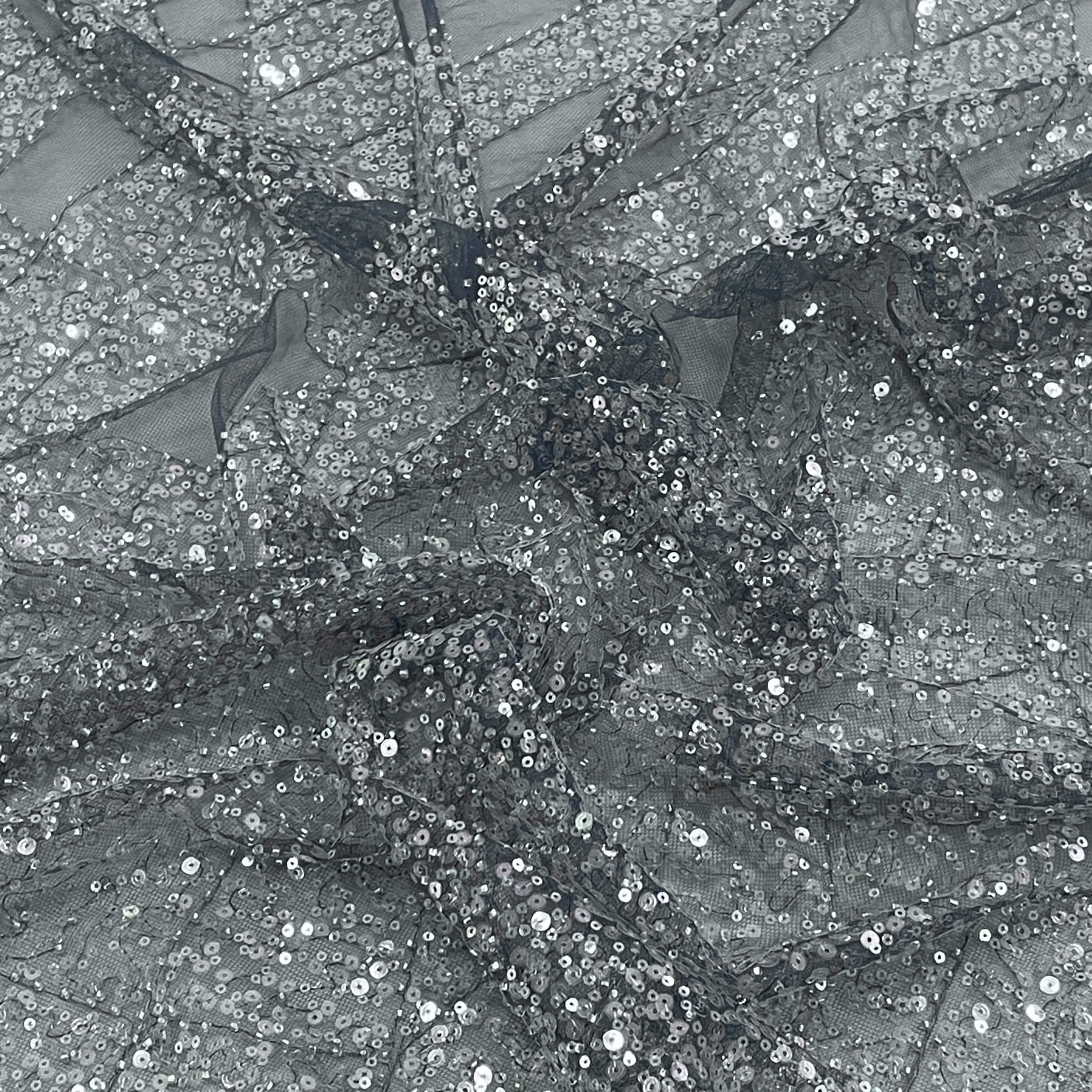 Classic Steel Blue Sequence Embroidery Net Fabric