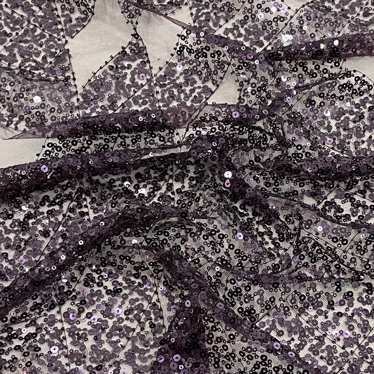 Classic Wine Sequence Embroidery Net Fabric