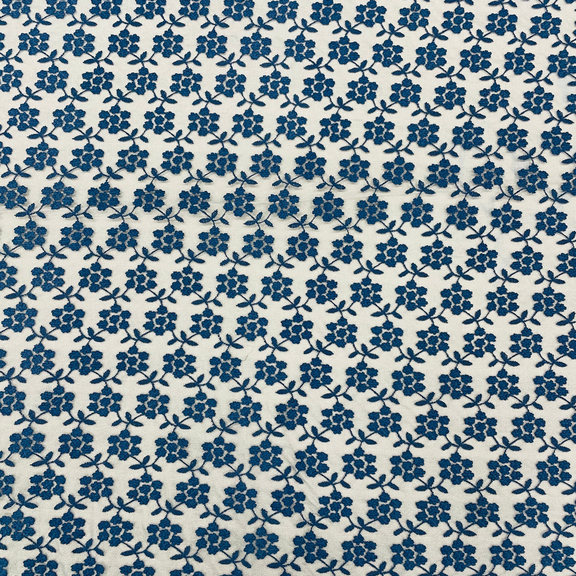 Aegean Blue Floral Print Crochet Fabric