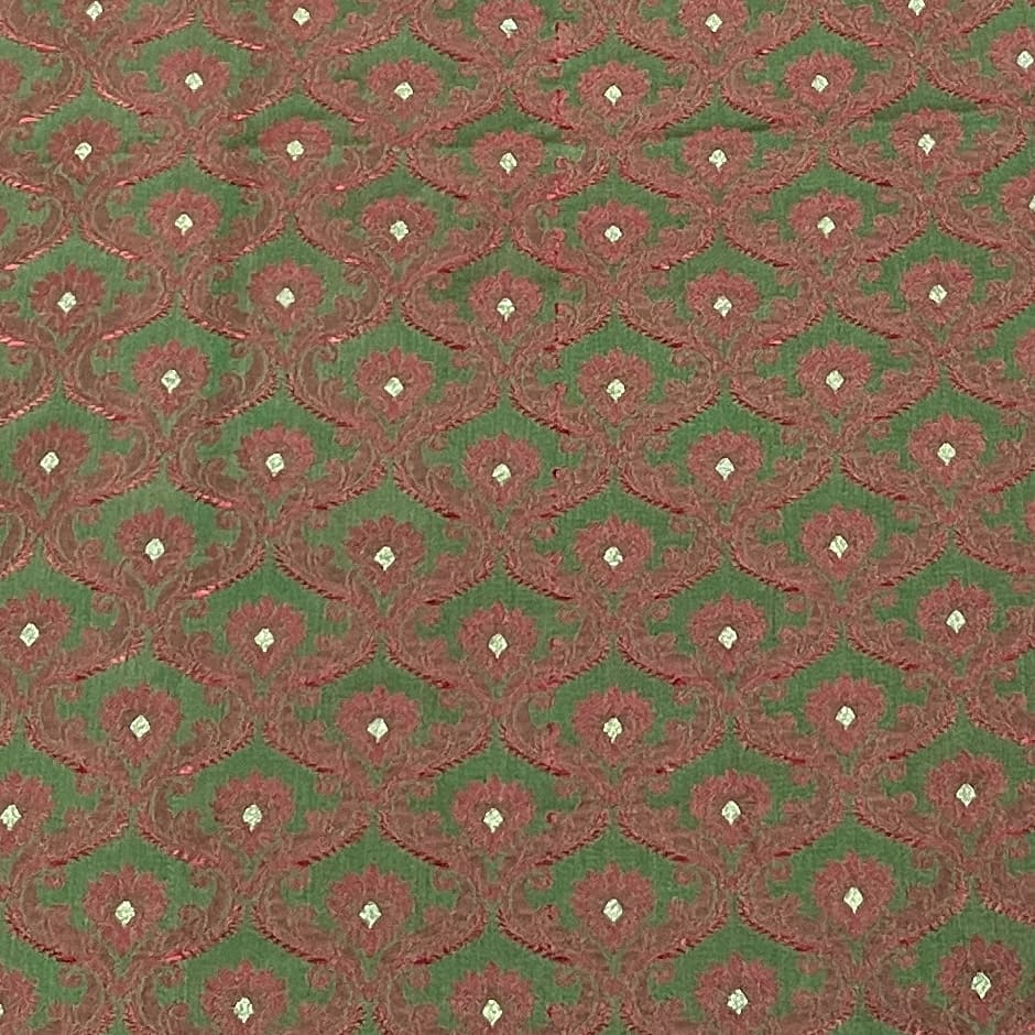 Premium Green Traditional Buti Print Tanchui Jamewar Silk Fabric