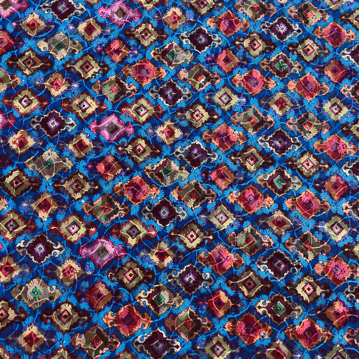 Blue Handblock Print Georgette Fabric - TradeUNO