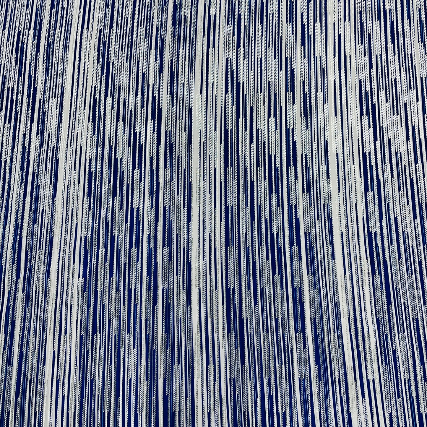 Navy Blue White Stripes With Foil Knitted Lycra Fabric - TradeUNO