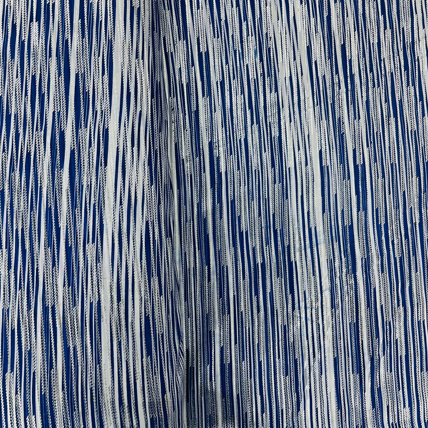 Navy Blue White Stripes With Foil Knitted Lycra Fabric - TradeUNO