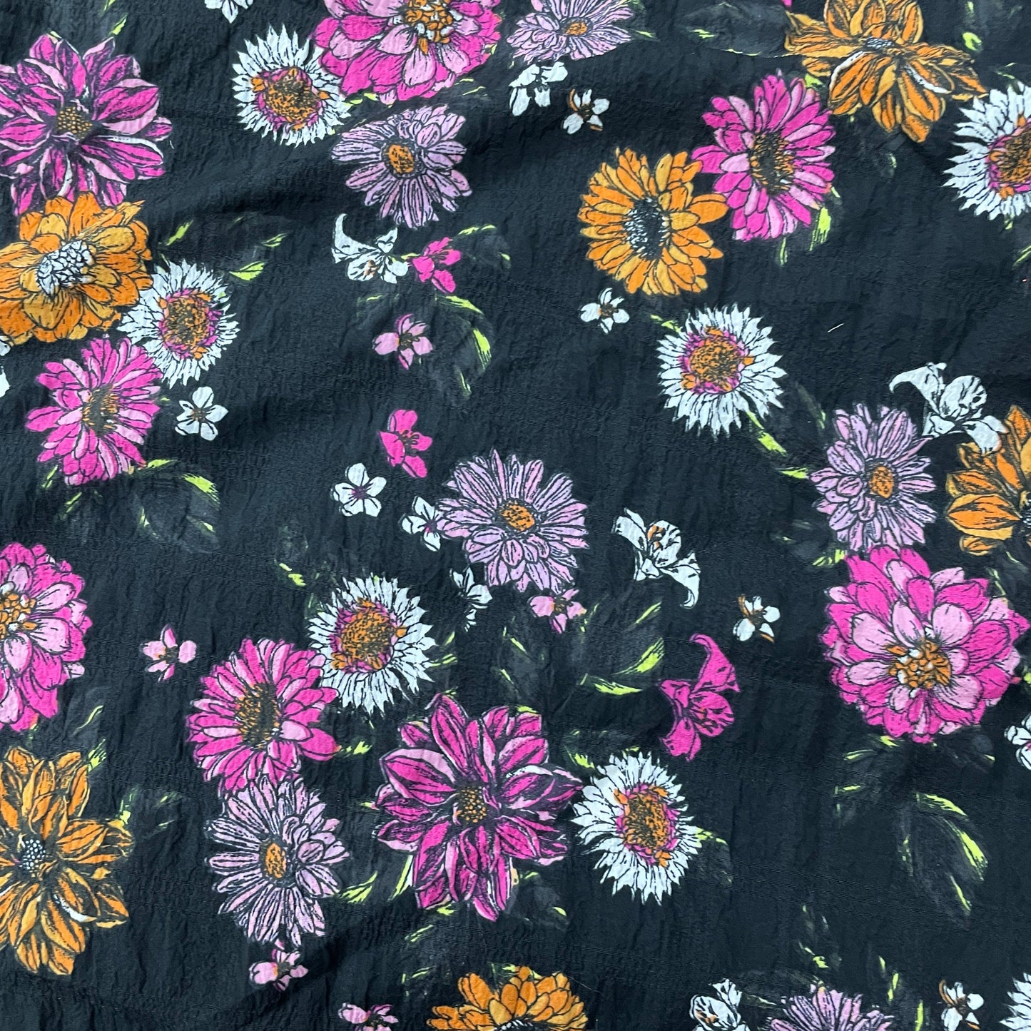 Black With Multicolor Floral Print Moss Crepe Fabric - TradeUNO
