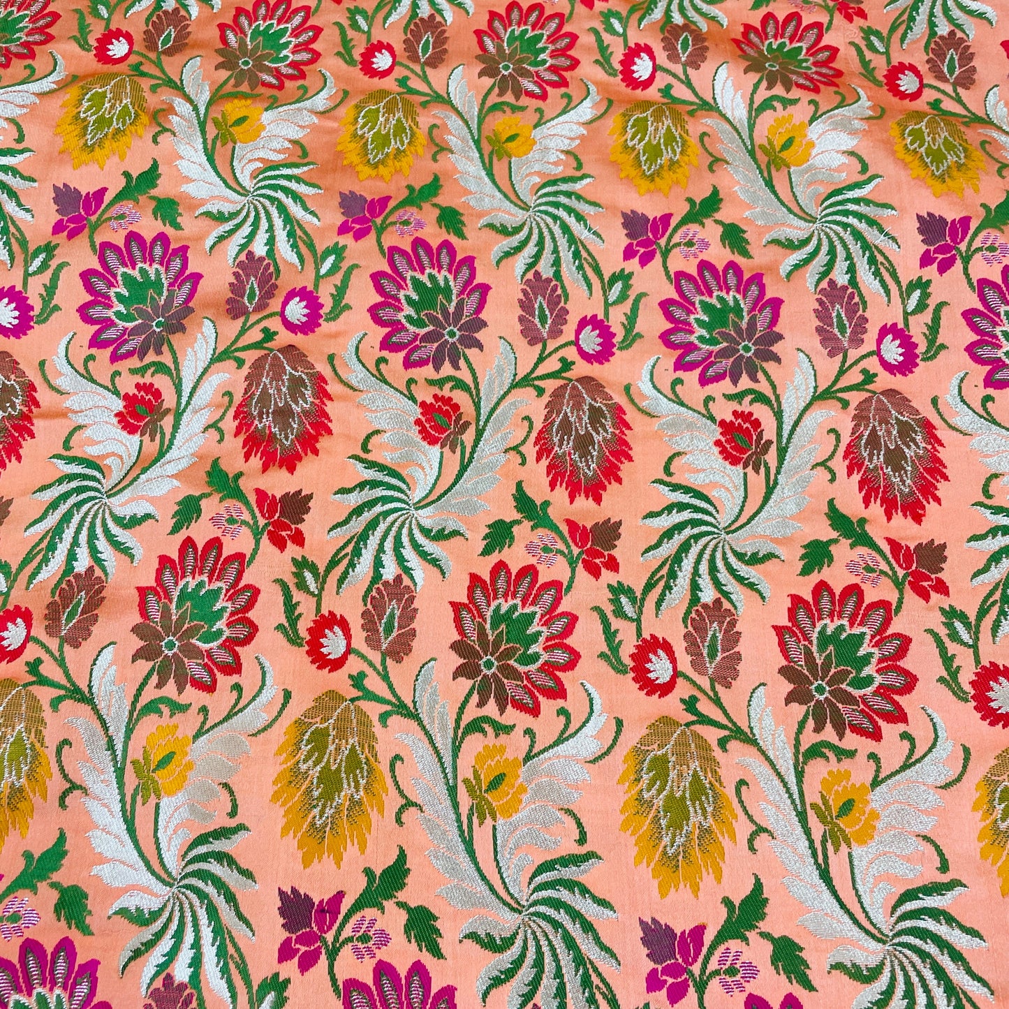 Premium Salmon Pink Floral Zari Khimkhwab Banarasi Silk