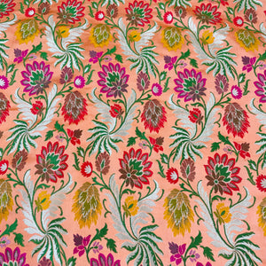 Premium Salmon Pink Floral Zari Khimkhwab Banarasi Silk
