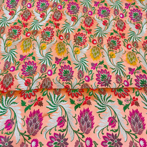 Premium Salmon Pink Floral Zari Khimkhwab Banarasi Silk