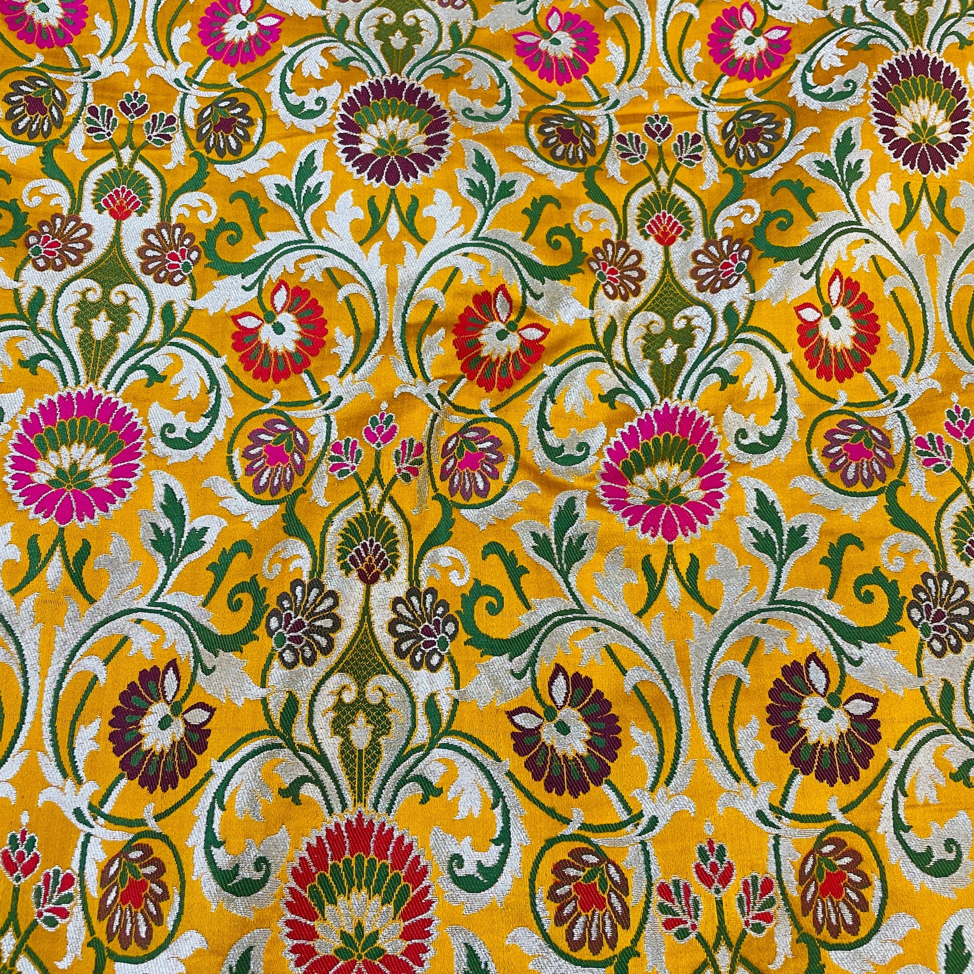 Premium Yellow Floral Zari Khimkhwab Banarasi Silk