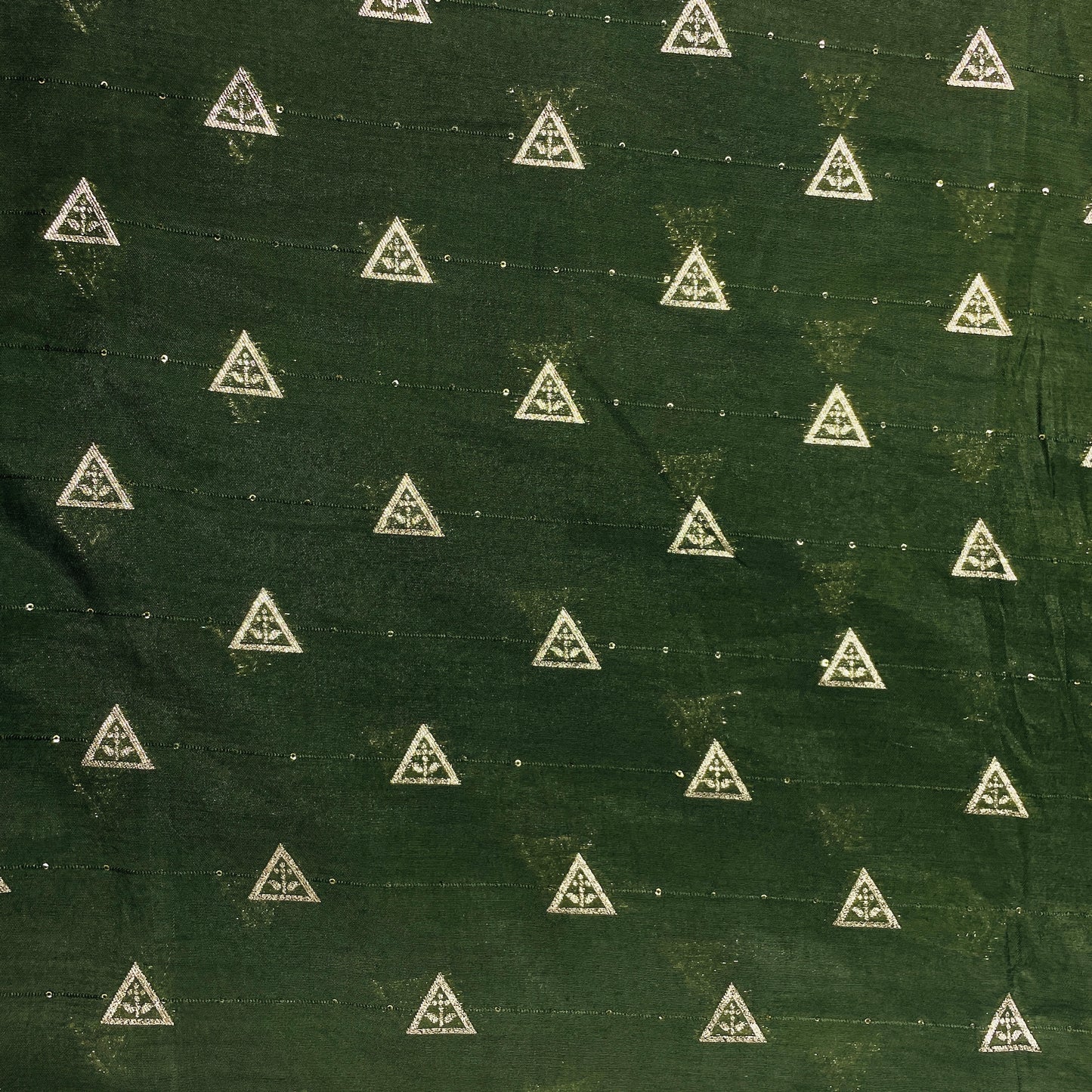 Dark Green Traditional Zari Embroidery Sequence Chanderi Fabric - TradeUNO