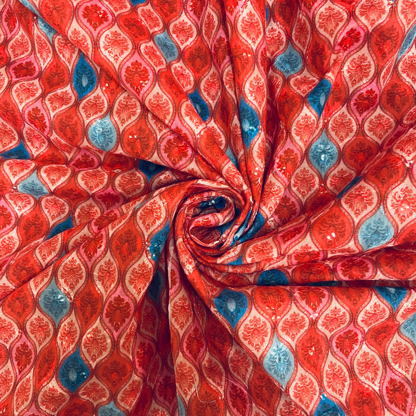 Pink Traditional Print Embroidery Cotton Fabric - TradeUNO