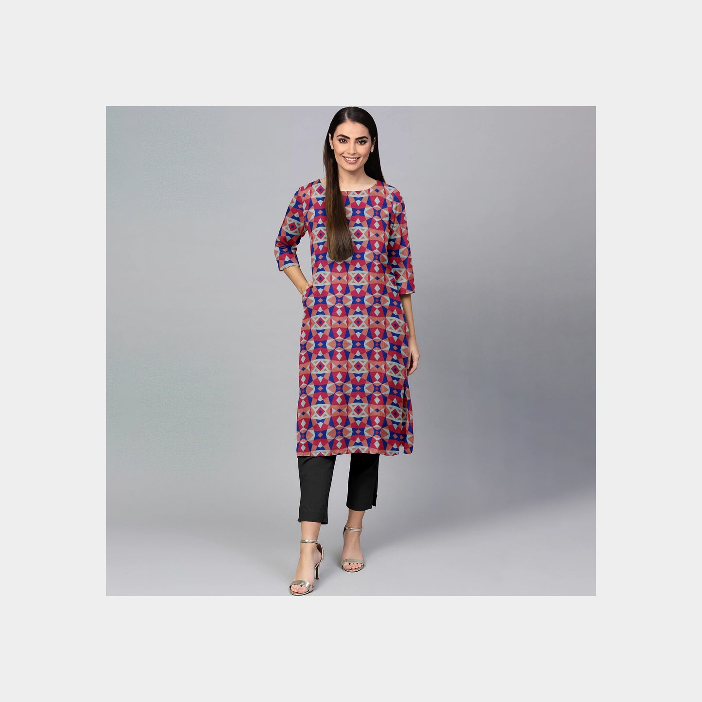 Multi Color Geometrical Print Rayon Fabric - TradeUNO