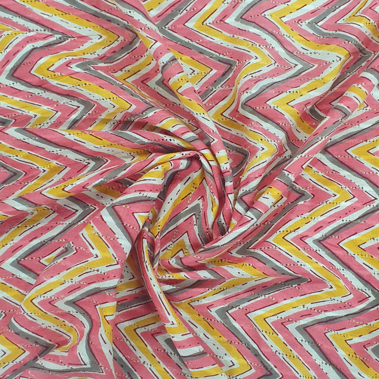 Multicolor Chevron Print Cotton Dobby Fabric Trade UNO