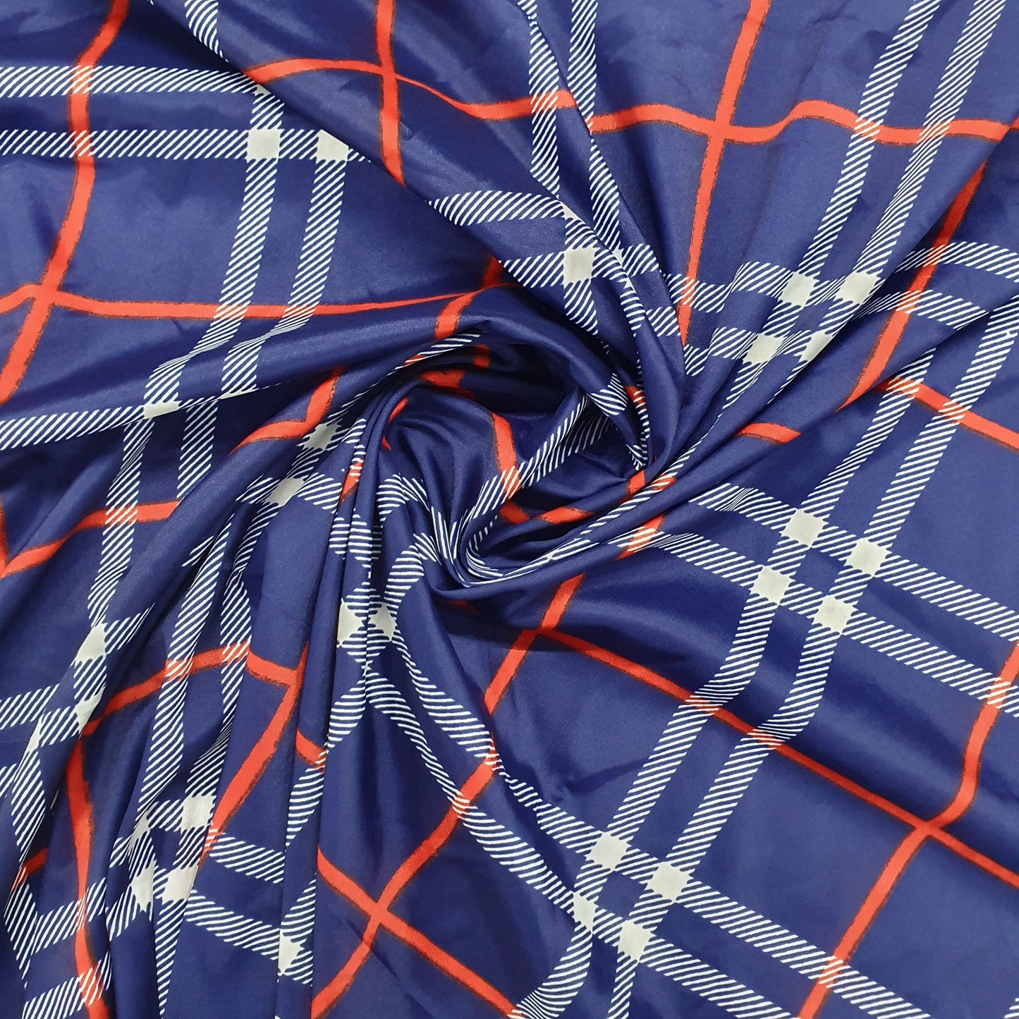 Navy Blue Check Satin Fabric Trade UNO