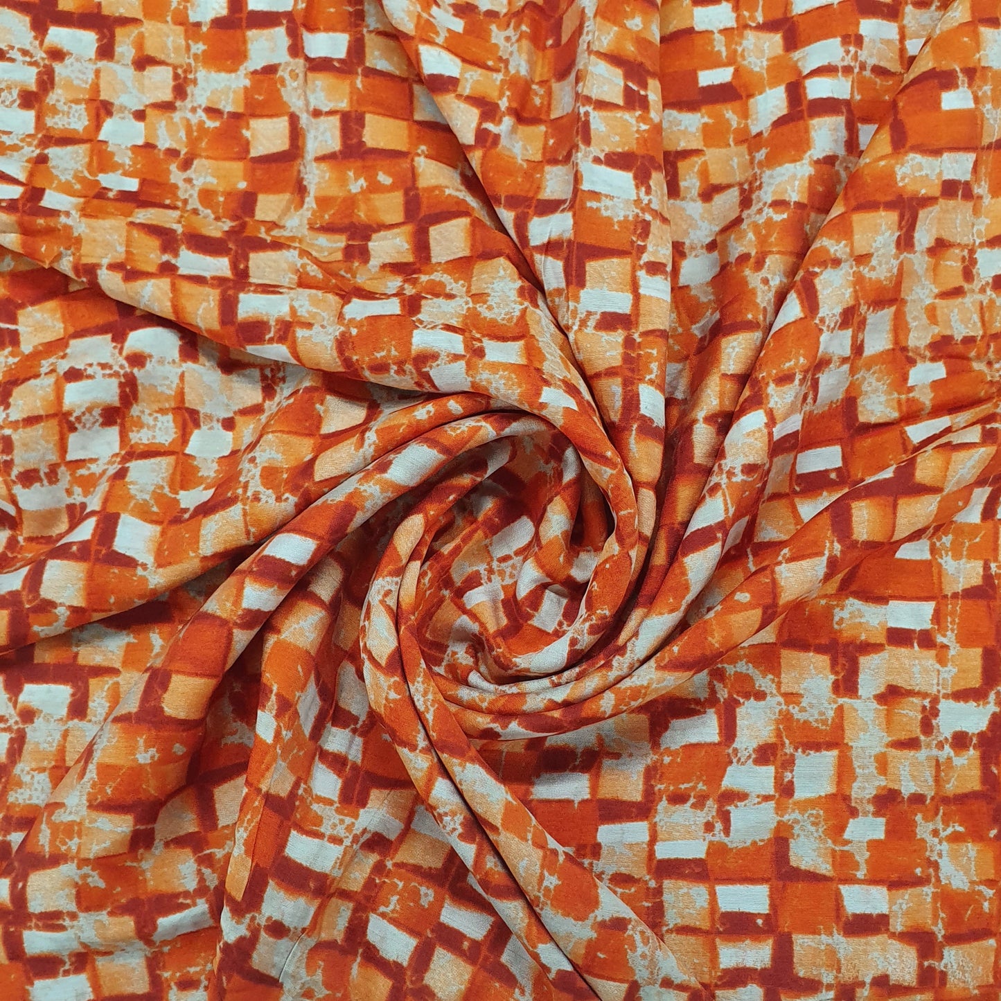 Orange Abstract Print Poly Rayon Fabric Trade UNO