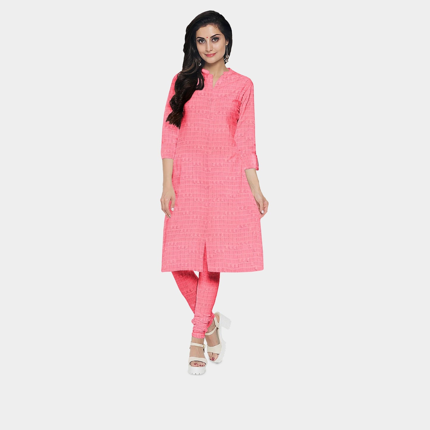 Pink Solid Jacquard Cotton Fabric Trade UNO