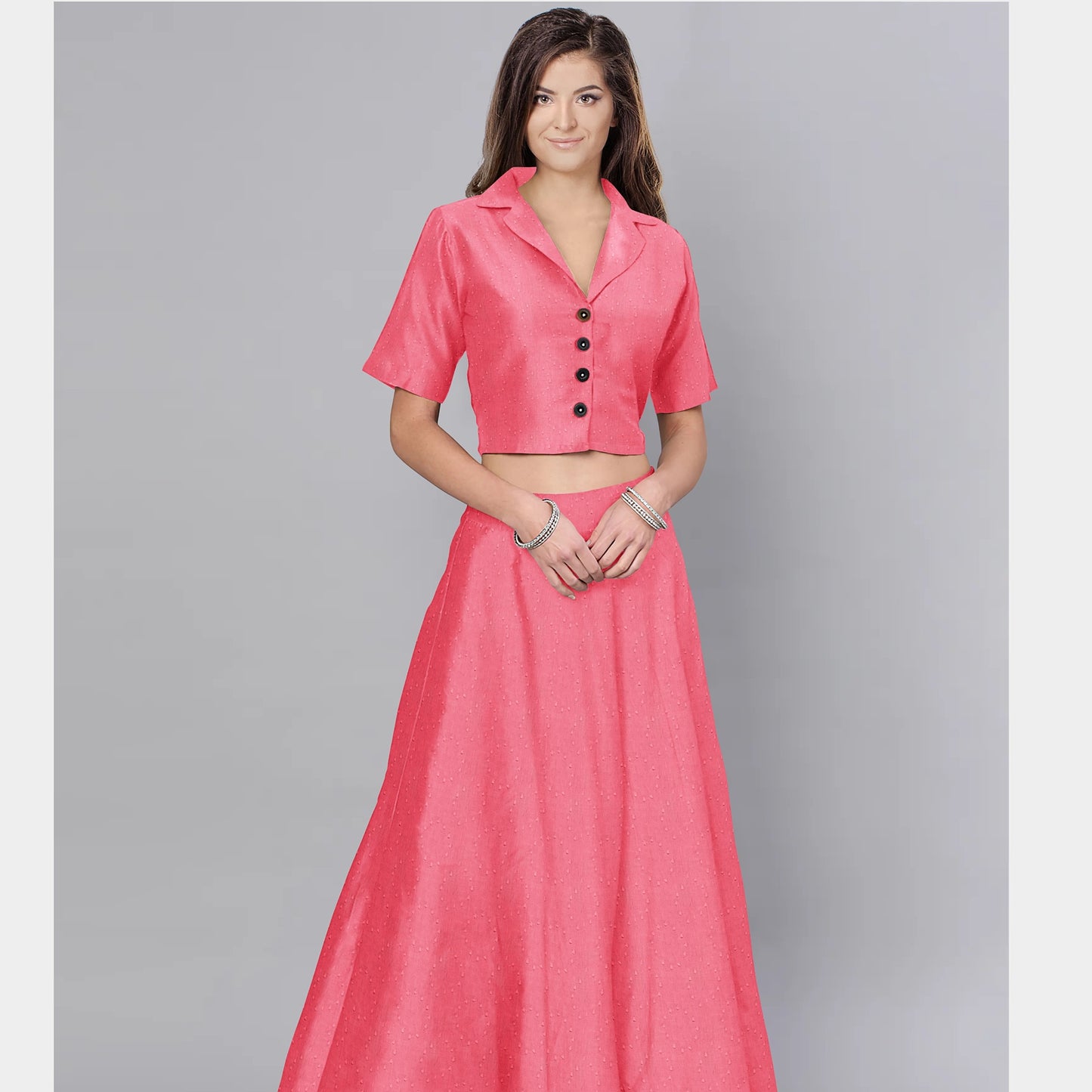 Pink Solid Jacquard Cotton Fabric Trade UNO