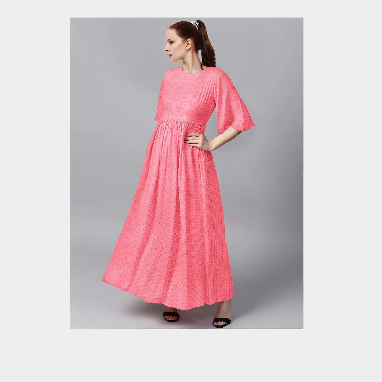 Pink Solid Jacquard Cotton Fabric Trade UNO