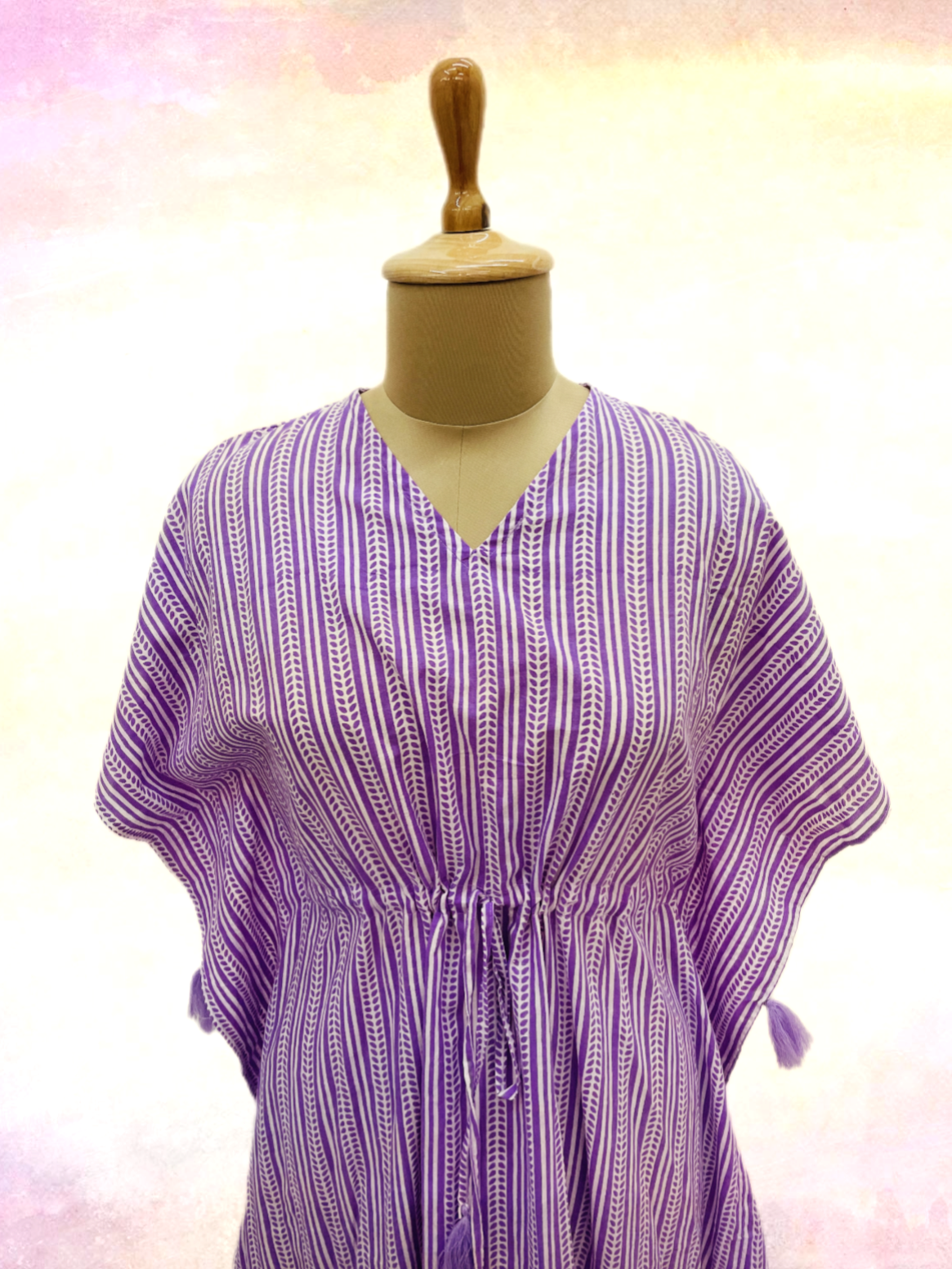 White & Purple Stripe Print Kaftan - TradeUNO
