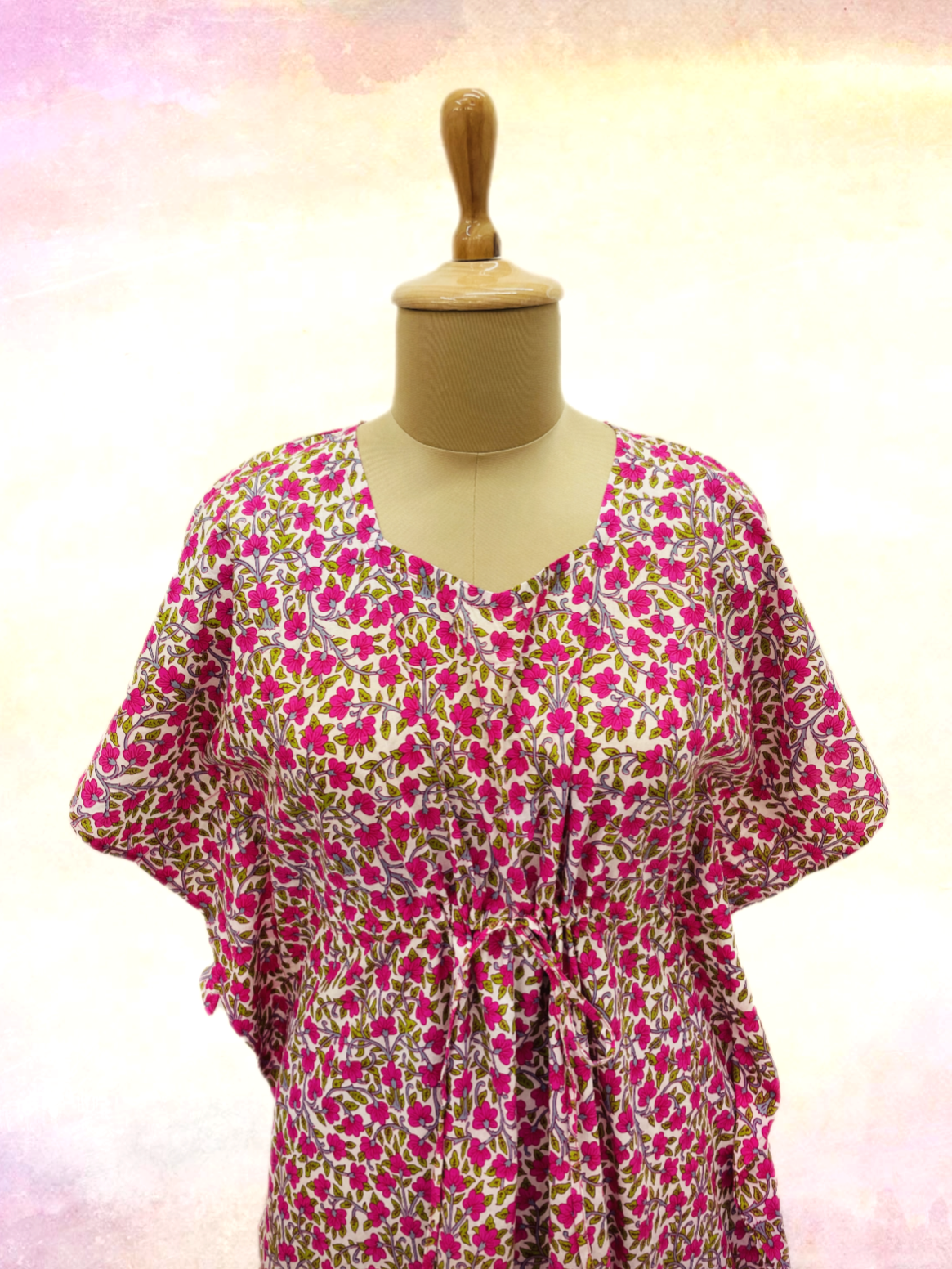 Light Pink & Pink Floral Print Kaftan - TradeUNO