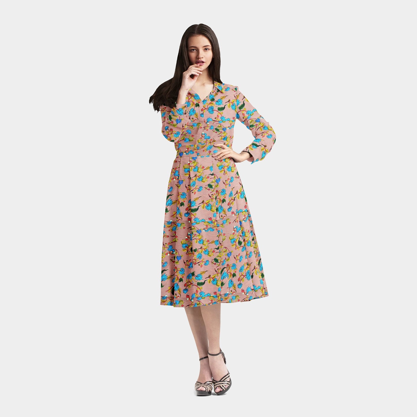 Salmon Pink Floral Print Viscose Dobby Fabric - TradeUNO