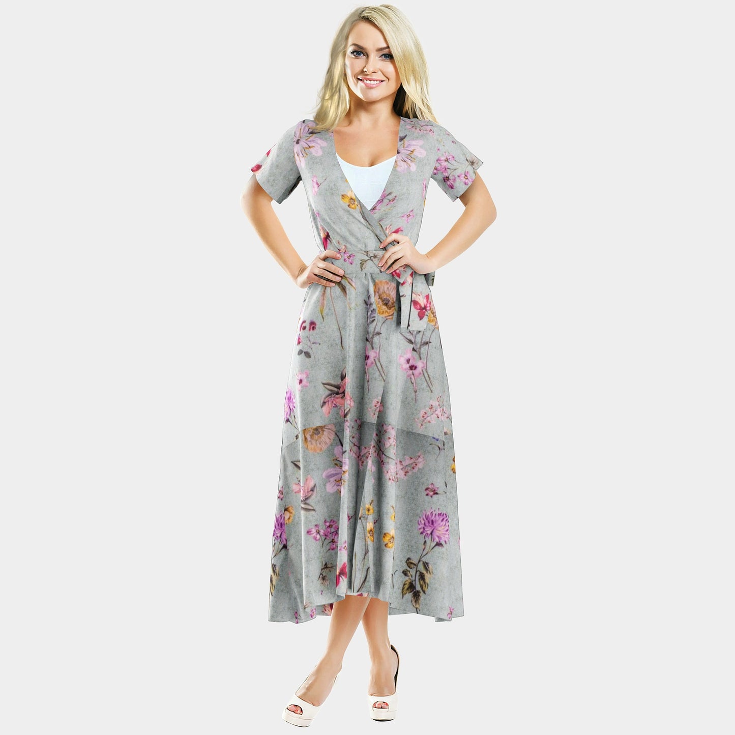 Sea Green Floral Print Viscose Voile Fabric - TradeUNO