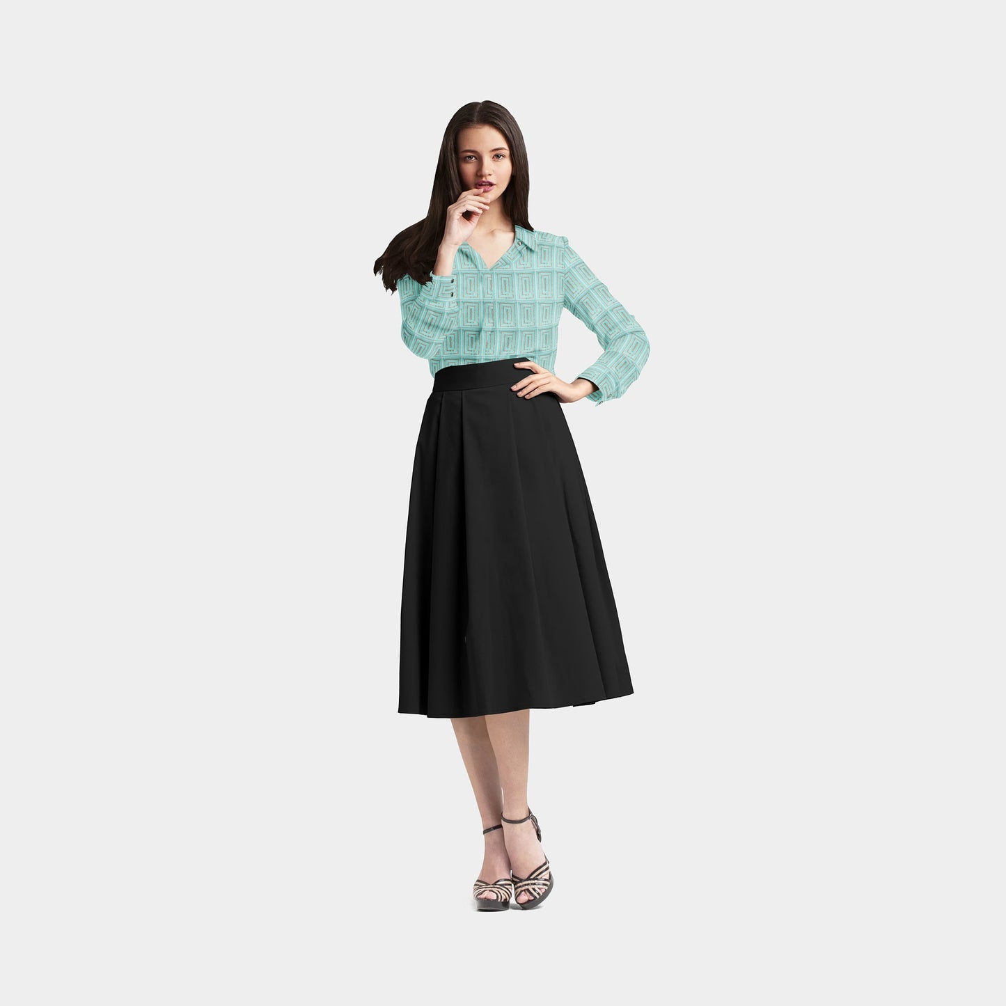 Sea Green Geometrical Pattern Embroidery Georgette Fabric Trade UNO