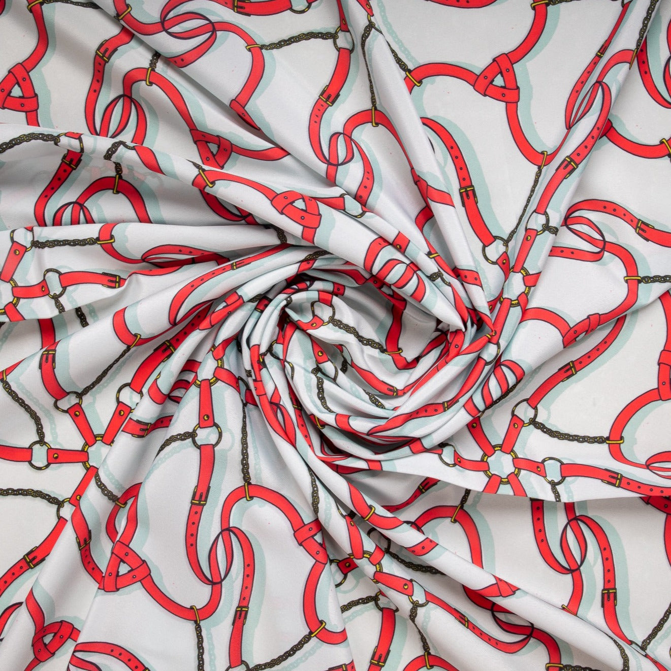 Sea Green & Red Chain Print Crepe Fabric Trade UNO