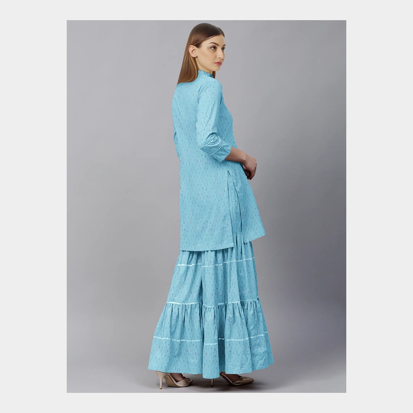 Sky Blue Solid Jacquard Cotton Fabric Plain Weave 48 Inches TU-2015