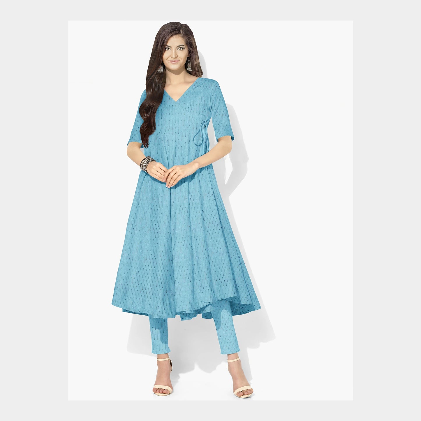 Sky Blue Solid Jacquard Cotton Fabric Plain Weave 48 Inches TU-2015
