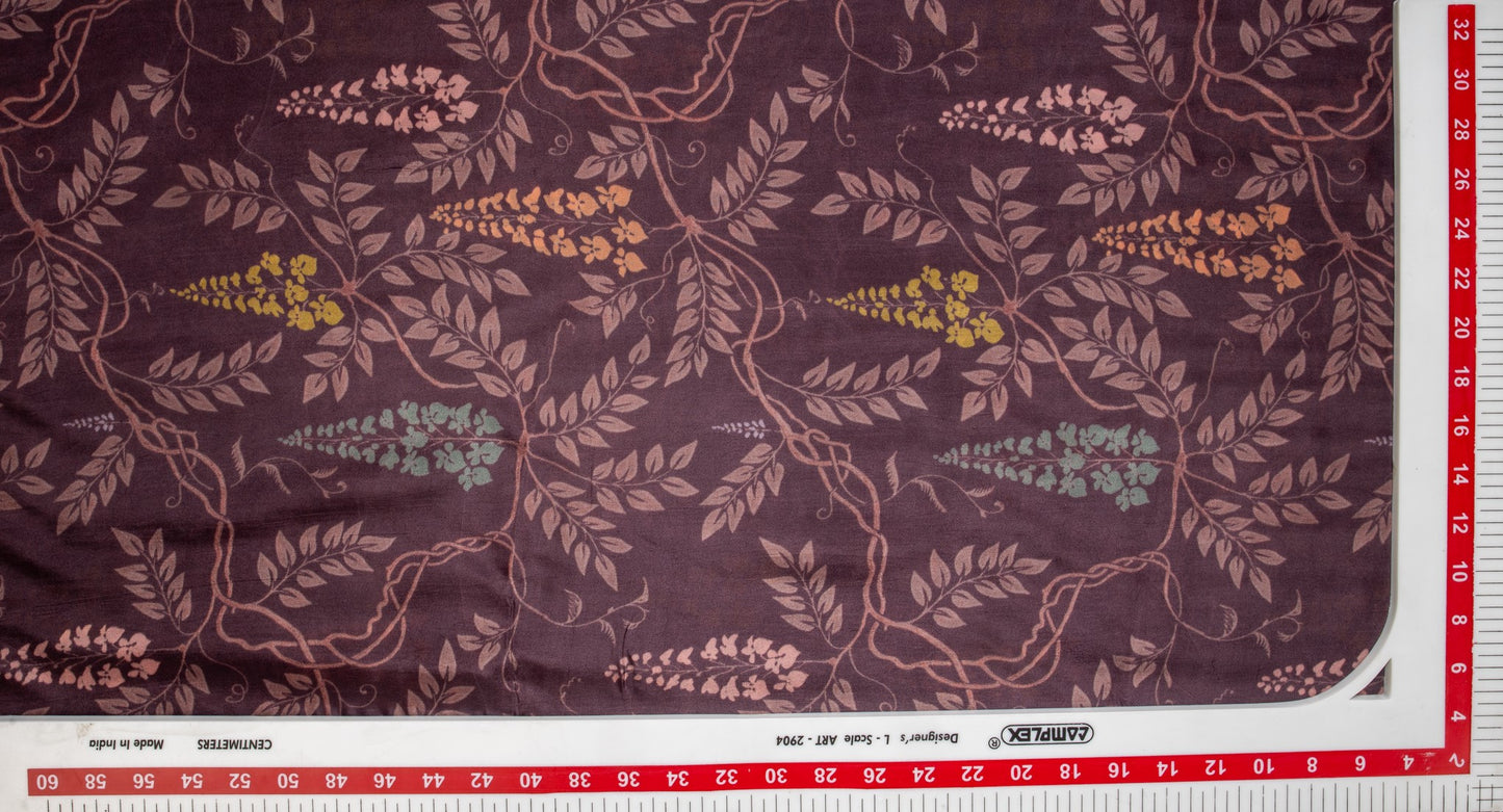 Dark Purple Floral Print Satin Bemberg Fabric Trade UNO