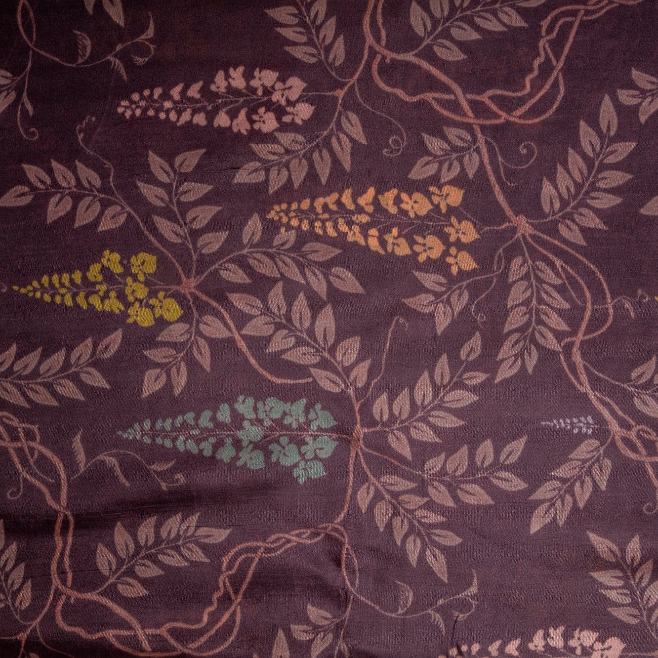 Dark Purple Floral Print Satin Bemberg Fabric Trade UNO