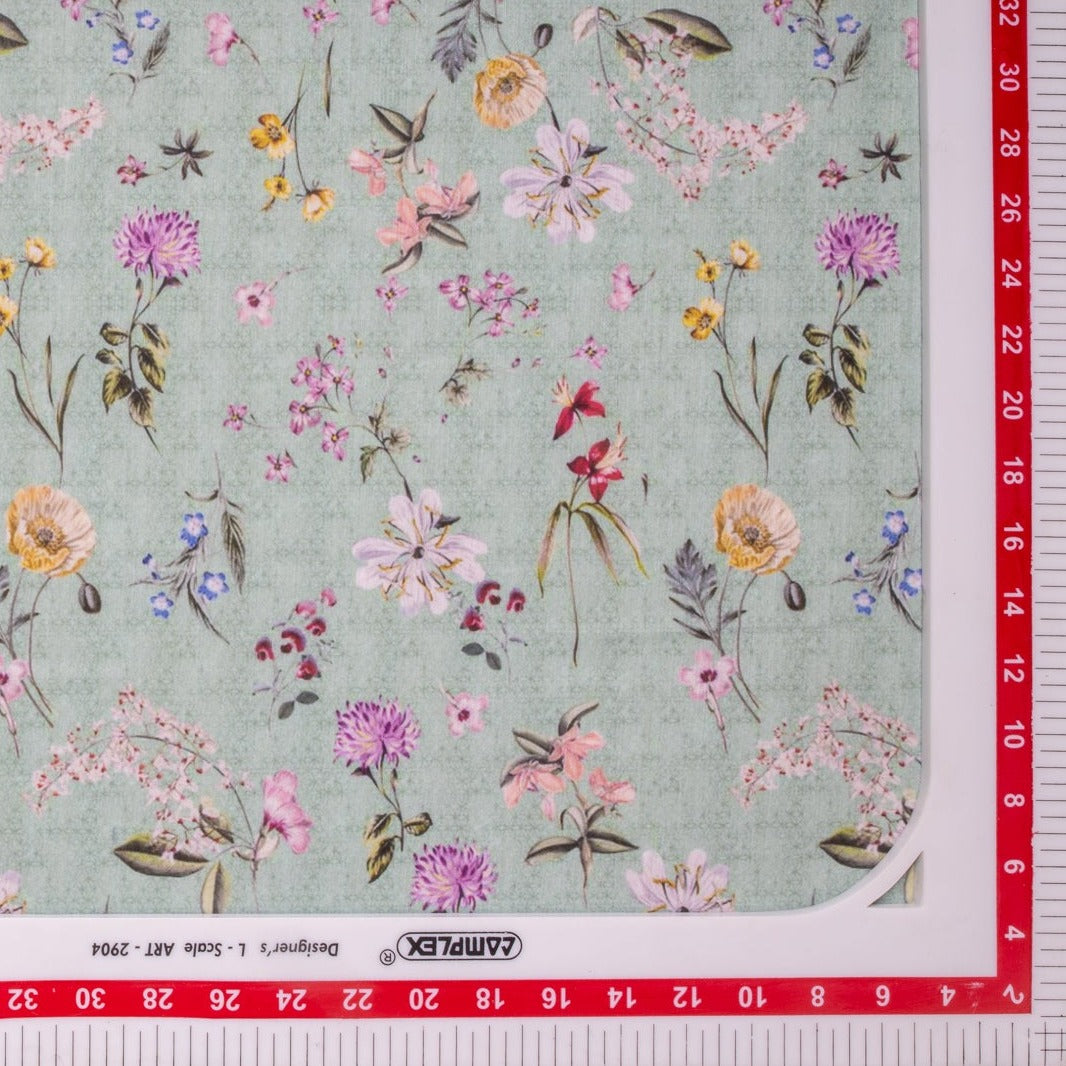 Sea Green Floral Print Viscose Voile Fabric Trade Uno