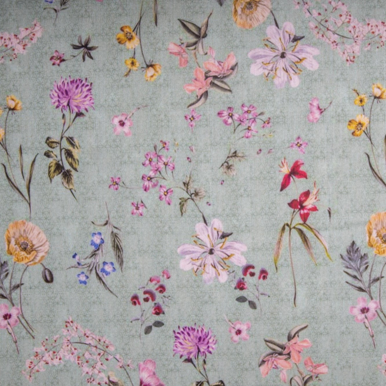 Sea Green Floral Print Viscose Voile Fabric Trade Uno