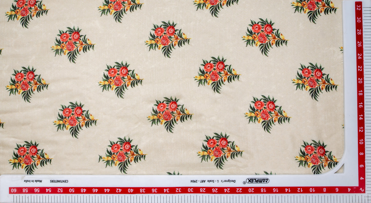 Off White Mughal Digital Print Cotton Silk Fabric Trade UNO