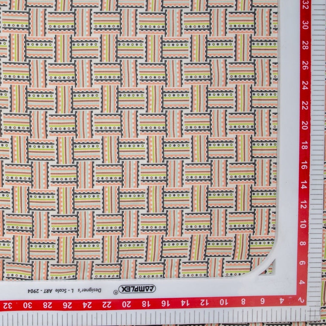 Multi Color Geometrical Print Russian Silk Fabric Trade UNO