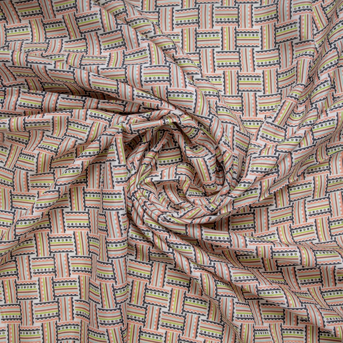 Multi Color Geometrical Print Russian Silk Fabric Trade UNO
