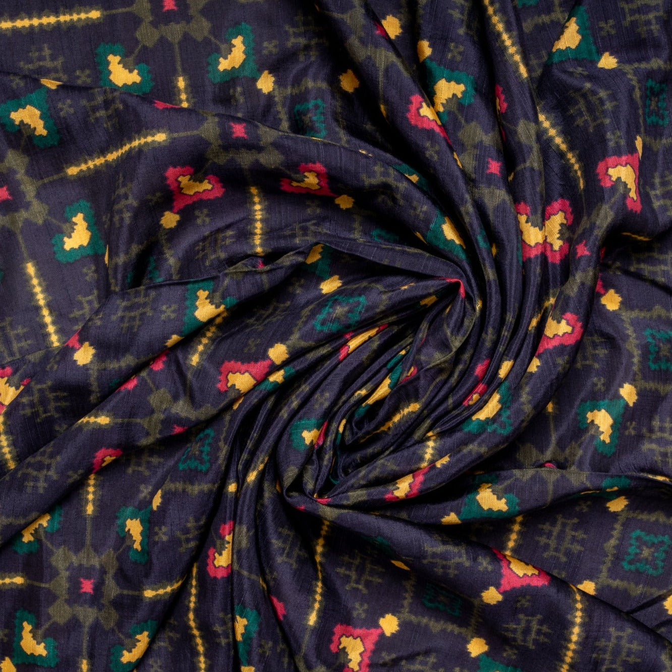 Black Traditional Print Satin Bemberg Fabric Trade UNO