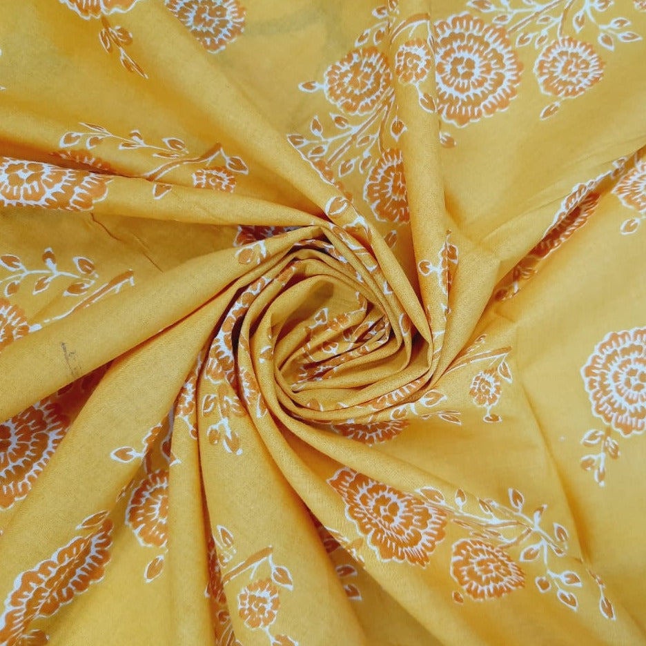 Mustard Yellow HandBlock Print Cotton Fabric Trade UNO