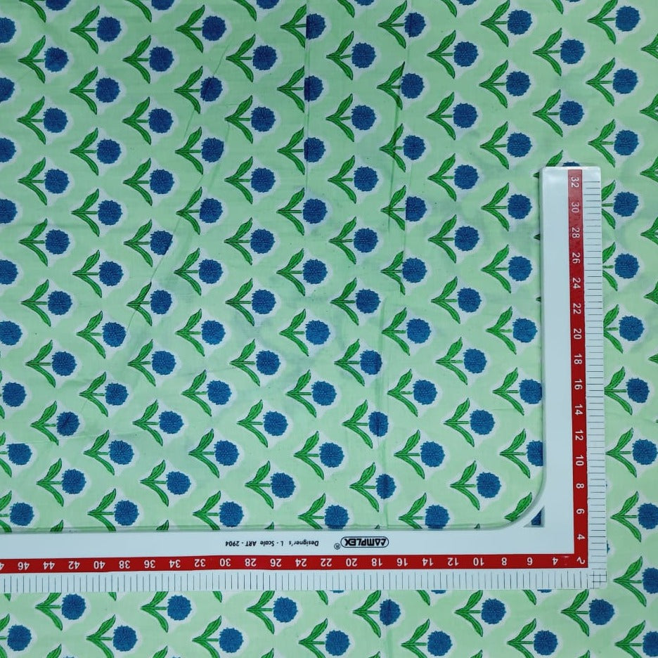 Buy Green Floral Hand Block Print Cotton Fabric Online