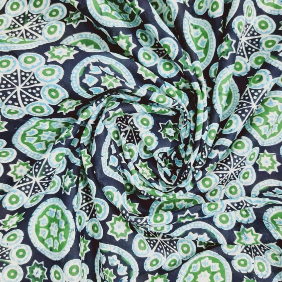 Black & Green HandBlock Print Cotton Fabric Trade UNO