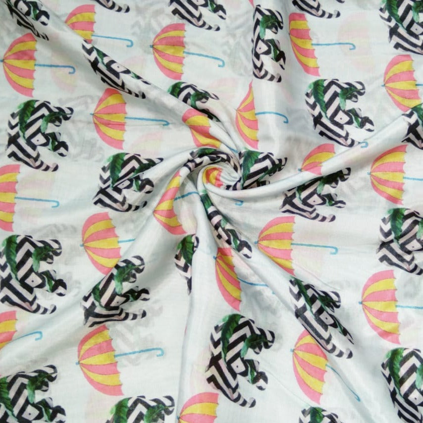 White Traditional Print Cotton Silk Fabric Trade UNO