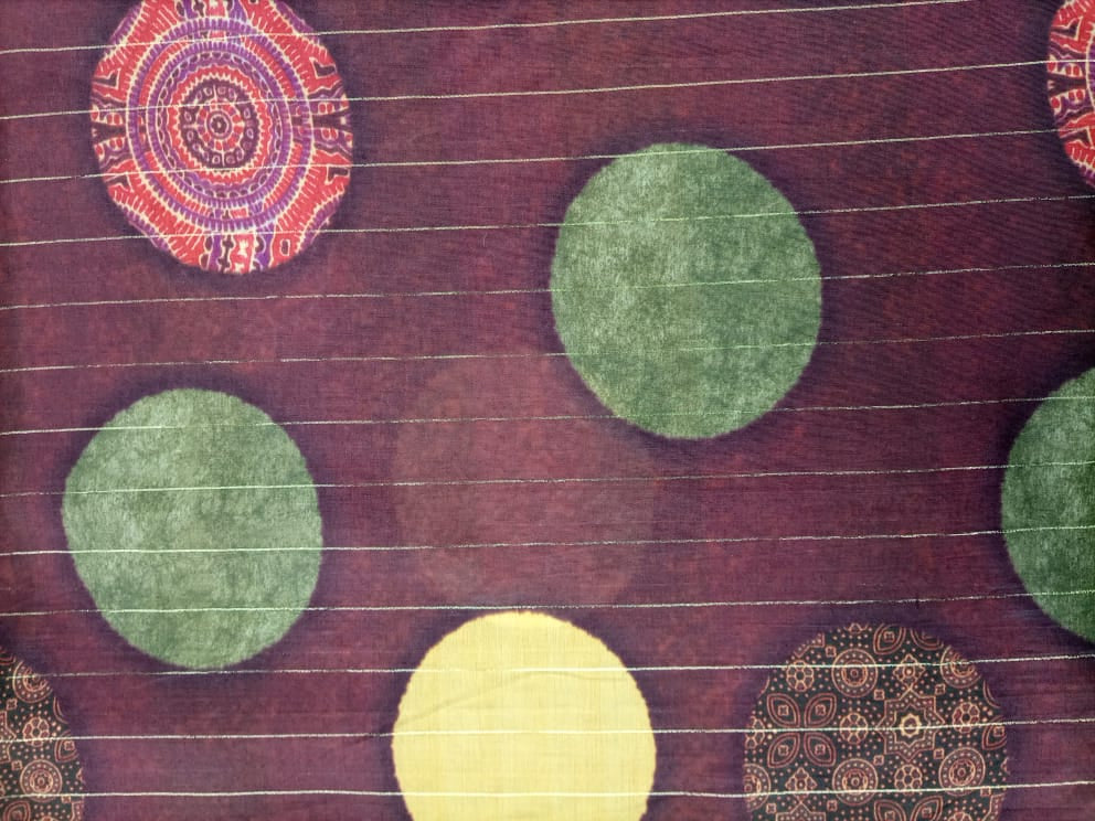Purple With Golden Lurex Traditional Print Chanderi Fabric Trade UNO