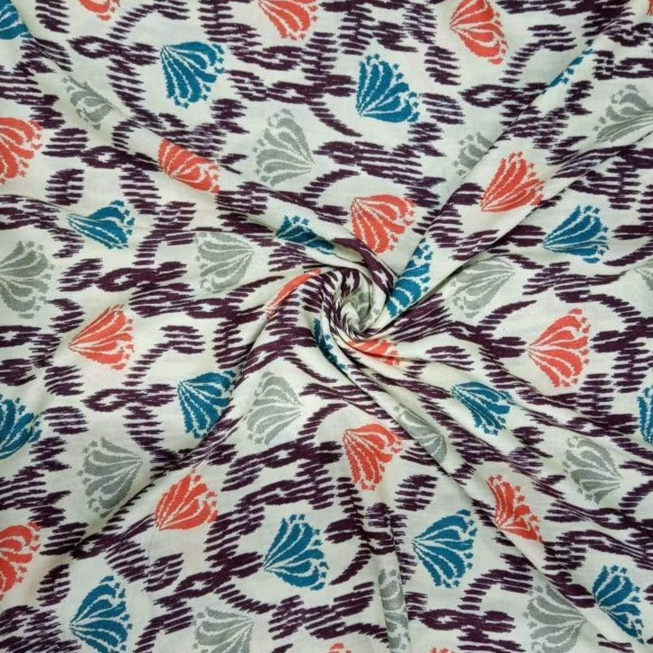 White Multicolor Digital Floral Print Viscose Fabric Trade UNO