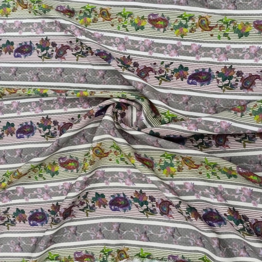 Grey Color Grey Stripe kani Print Viscose Fabric Trade UNO