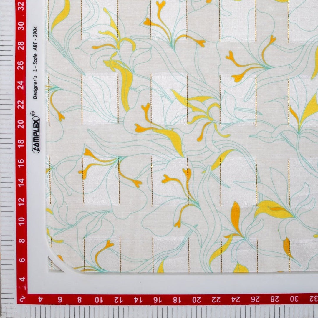 White Floral Digital Print Poly Crepe Fabric Trade UNO