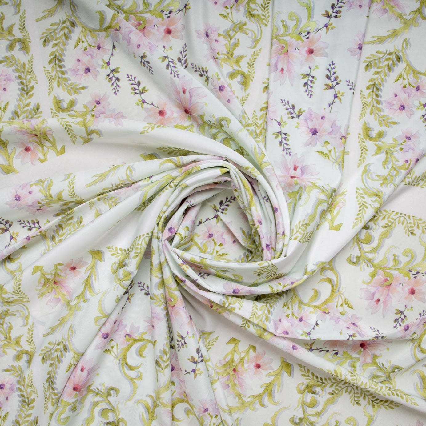 White Floral Print Crepe Fabric Trade UNO