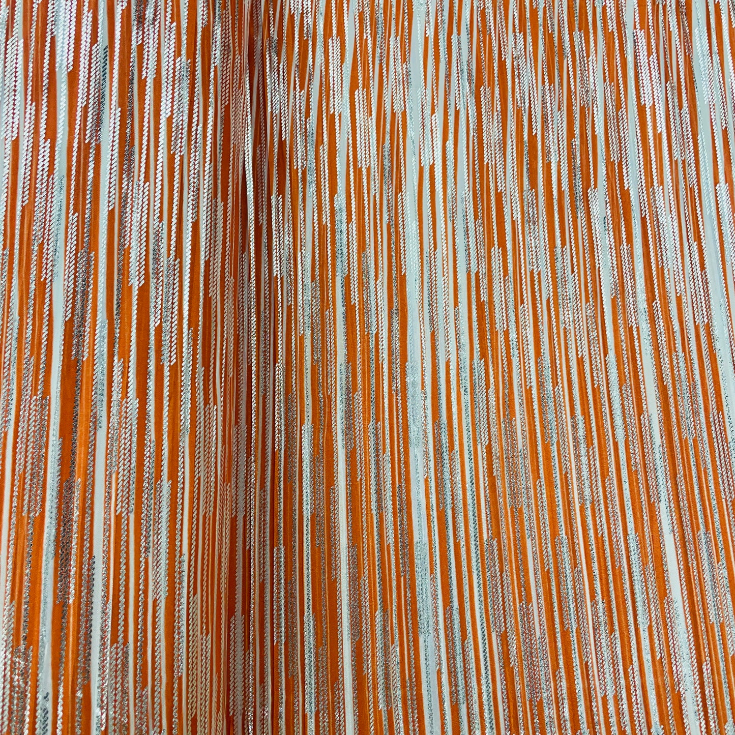 Orange & White Stripes with Foil Knitted Lycra Polyester Fabric - TradeUNO